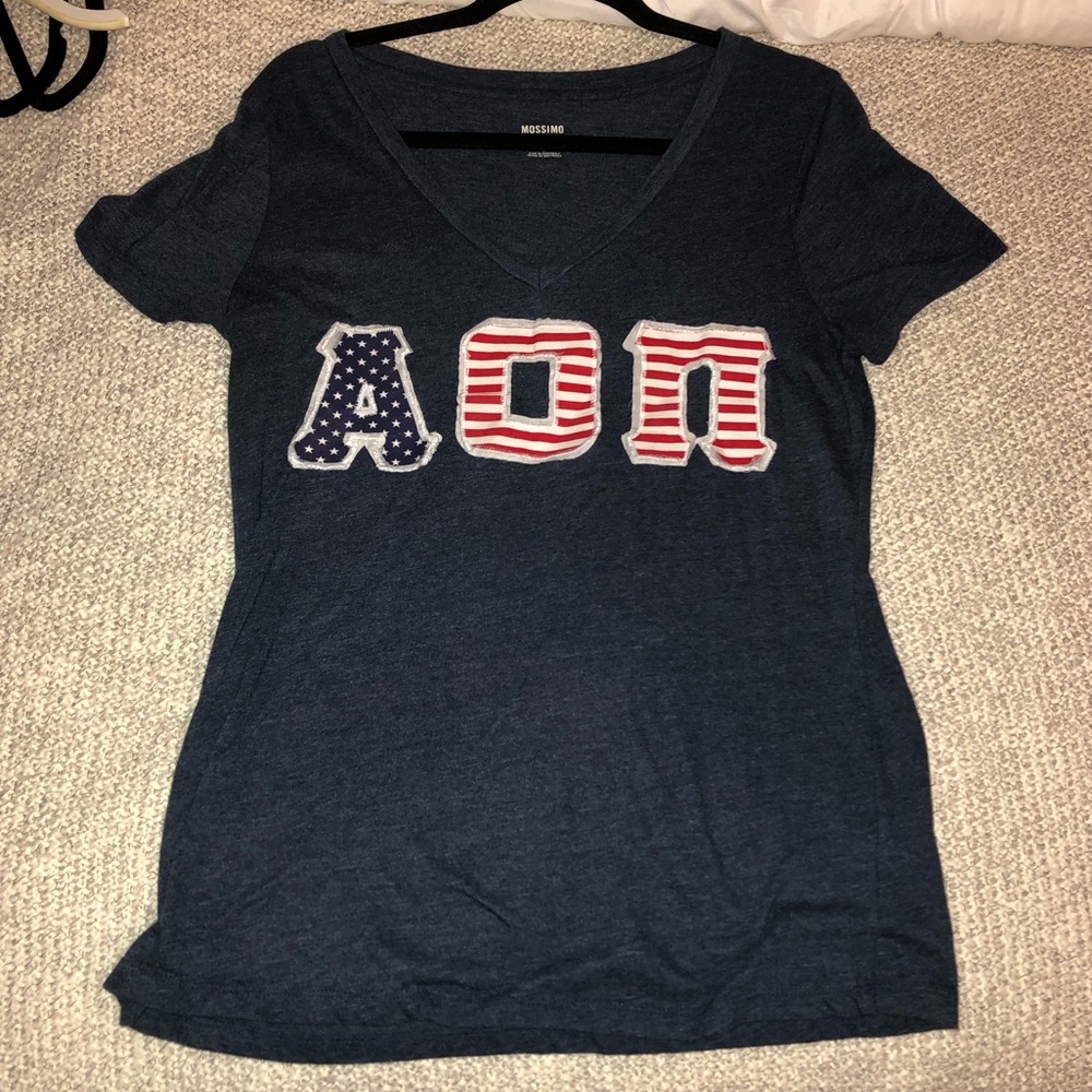 Hand stitched AOII letter V neck shirt